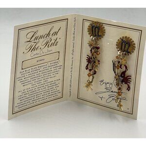 Lunch at The Ritz Scorpio Zodiac Post Dangle Earrings VTG 90s Signed Menu Card